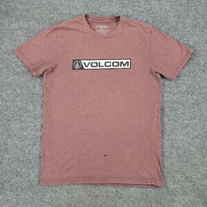 Volcom Shirt Men's Medium Red Mauve Graphic Crew Neck Short Sleeve Logo Pullover